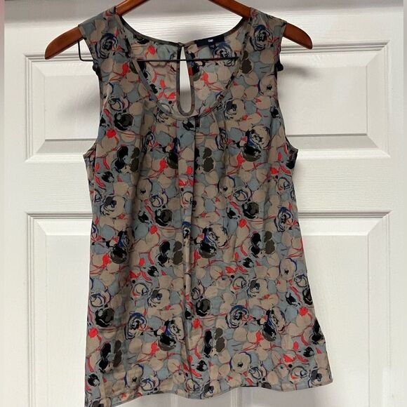 GAP Gray Tan Abstract Floral Print Sleeveless Blouse sz S EUC - Picture 1 of 6